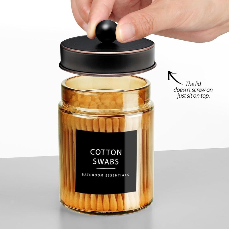 Komashr 3 Pack Apothecary Jar Canisters Bathroom Vanity Organizer - Qtip Holder Storage Organizer Set Countertop Canister with Stainless Steel Lids &Cute Stickers for Qtips,Cotton Swabs,Makeup Sponges,Floss - Image 3